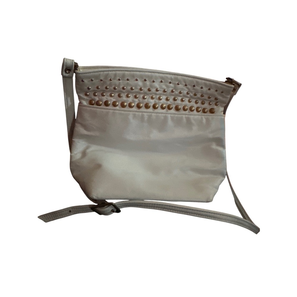 Valeries Genuine Leather White Studded Crossbody Bag Made in USA Gold Hardware‎